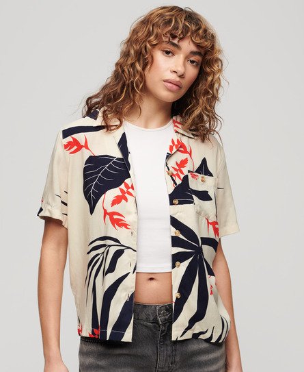 Superdry Women’s Beach Resort Shirt Cream / Jungle Silhouette Ecru - Size: 10