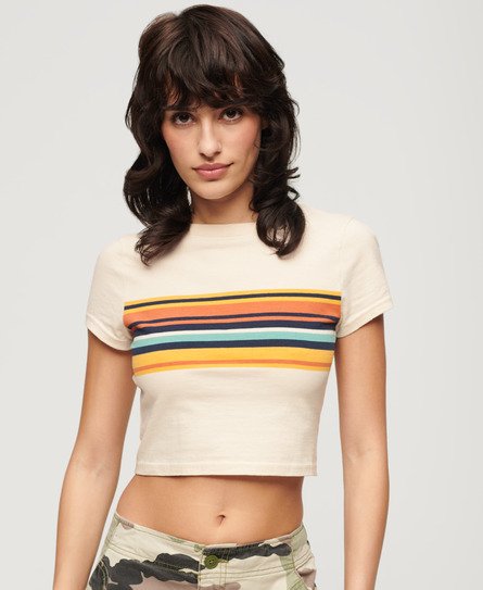 Superdry Women’s Vintage Stripe Crop T-Shirt Cream / Oatmeal/Orange Stripe - Size: 12