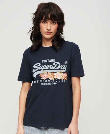 Superdry Women’s Vintage Logo Premium Floral T-Shirt Navy / Eclipse Navy - Size: 8