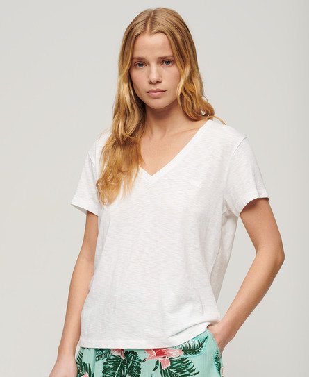 Superdry Women’s Slub Embroidered V-Neck T-Shirt White / Optic - Size: 14