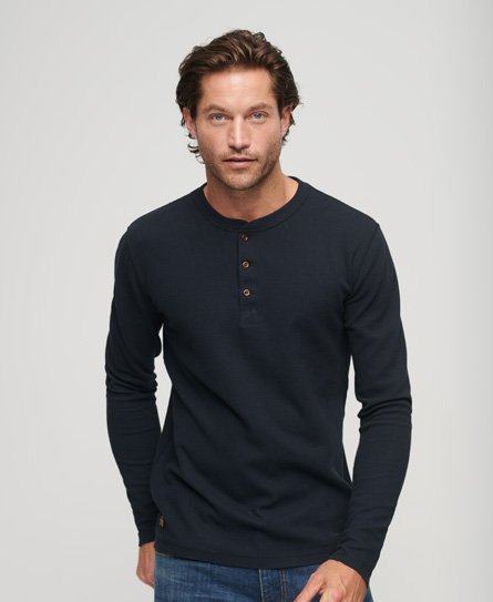 Superdry Cialde Long Sleeve Henley Top – T-Shirt Uomo A Maniche Lunghe, Motivo A Nido D’Ape