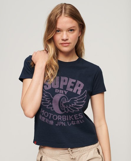 Superdry Women's Archive T-Shirt mit Schriftzug und Grafik Marineblau