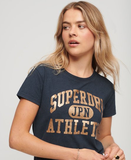 Superdry Femme T-shirt à Motif Collegiate Bleu Marine