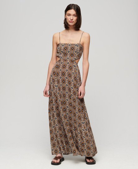 Superdry Women’s Sheered Back Maxi Dress Brown / Harriot Brown Print - Size: 14