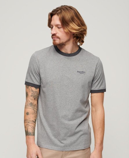 Superdry Homme T-shirt à Logo et Bords Contrastés Essential Gris