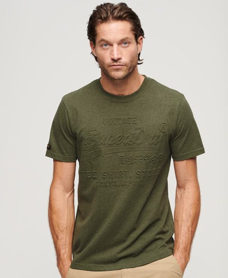 Superdry Men’s Embossed Vintage Logo T-Shirt Green / Thrift Olive Marl - Size: S