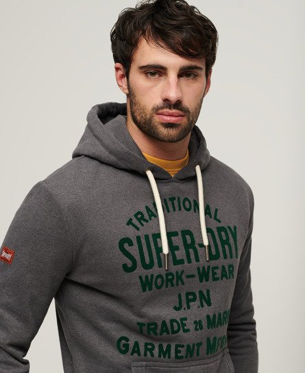 Superdry Men's Workwear Hoodie mit Beflockter Grafik Grau