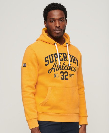 Superdry Mens Classic Embroidered Logo Athletic Script Graphic Hoodie, Yellow