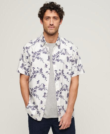 Superdry Men’s Vintage Hawaiian Shirt White / Optic Blossom - Size: L