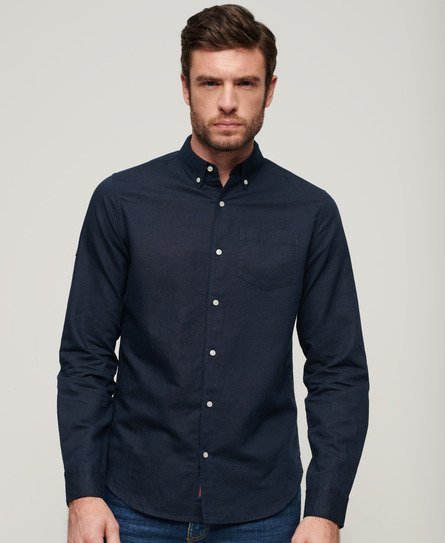 Superdry Men’s Organic Cotton Studios Linen Button Down Shirt Navy / Eclipse Navy - Size: XL