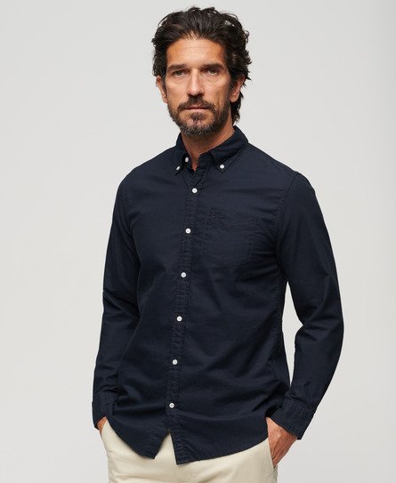 Superdry Men’s Organic Cotton Long Sleeve Oxford Shirt Navy / Eclipse Navy - Size: Xxl