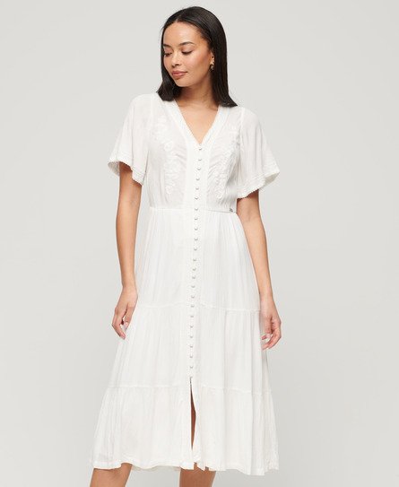 Embroidered Tiered Midi Dress