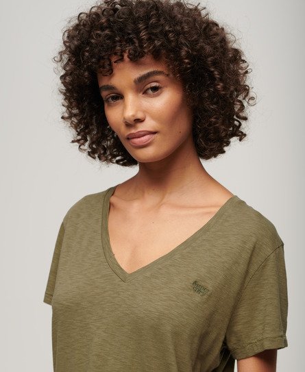 Superdry Women’s Slub Embroidered V-Neck T-Shirt Green / Tornado Green - Size: 14