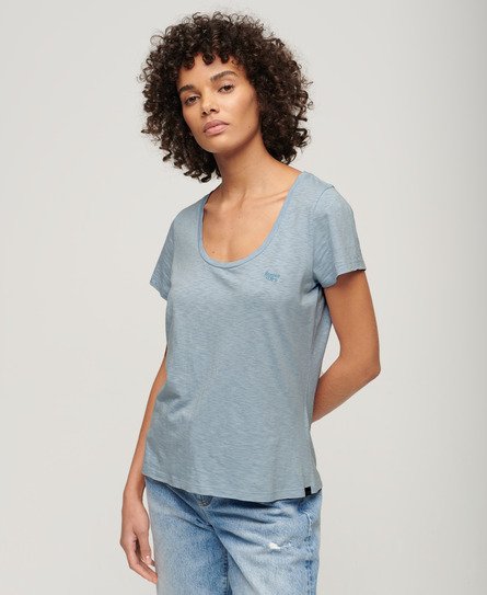Superdry Femme T-shirt à Encolure Dégagée Bleu
