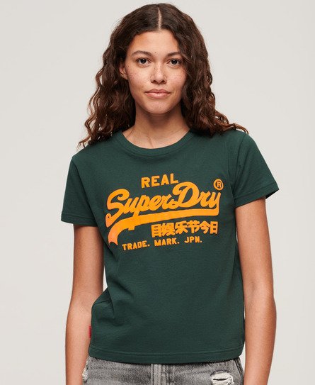 Superdry Women's Neon Graphic Fitted T-Shirt Green / Enamel Green