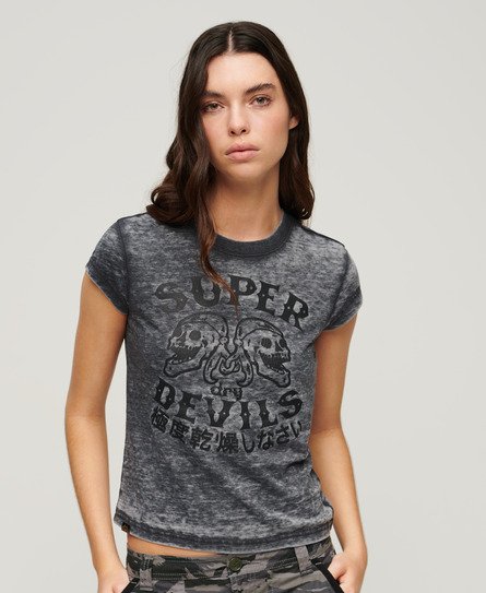 Superdry Vrouwen Retro Rocker-T-shirt met Korte Mouwen Zwart