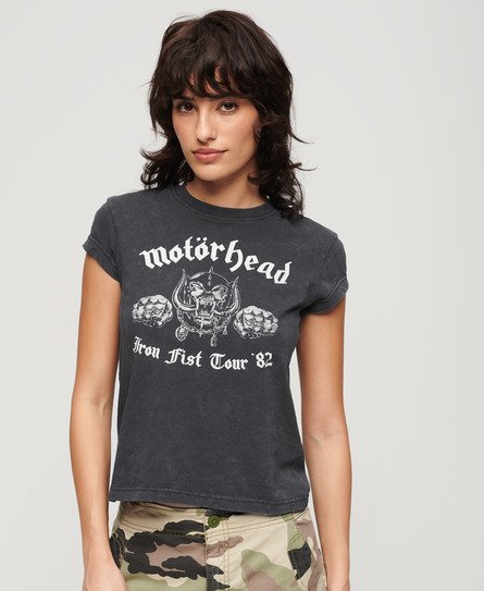 Superdry Femme T-shirt à Mancherons Motörhead x Superdry Noir