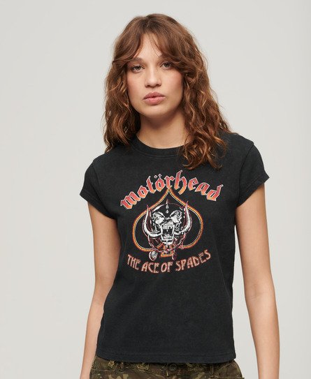 Women’s Motörhead x Cap Sleeve Band T-Shirt Black / Heavy Amp Black - Size: 8 -Superdry