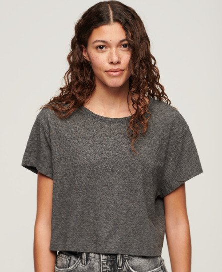 Superdry Women's Slouchy Cropped T-Shirt Dark Grey / Cosmo Grey Marl