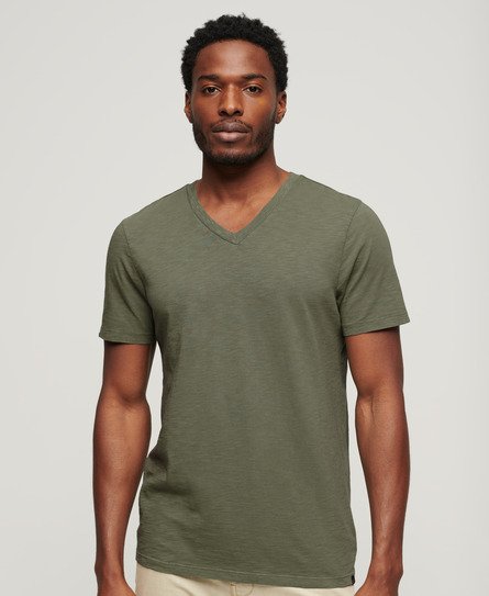 Superdry Herren T-Shirt aus Flammgarn mit V-Ausschnitt Grün