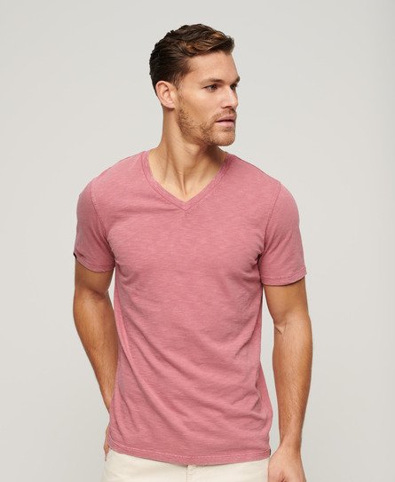 Superdry Men's V-Neck Slub Short Sleeve T-Shirt Pink / Mesa Rose Pink