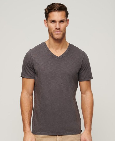 Superdry Men's V-Neck Slub Short Sleeve T-Shirt Dark Grey