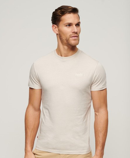 Superdry Men's Organic Cotton Essential Logo Embroidered T-Shirt Beige / White Sand