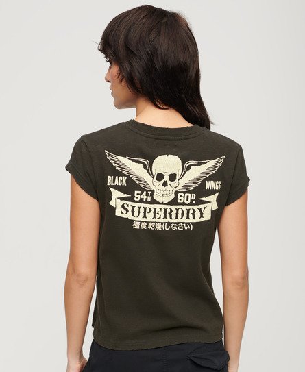 Superdry Women's Retro Rocker Short Sleeve T Shirt Green / Winter Moss Dark Green Slub