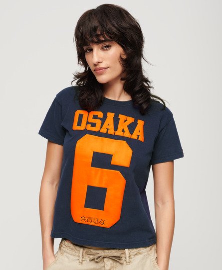 Superdry Vrouwen Osaka 6 T-shirt met Puffprint Blauw