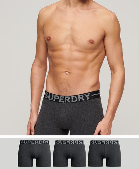 Superdry Men's Organic Cotton Boxer Triple Pack Dark Grey / Raven Black Marl