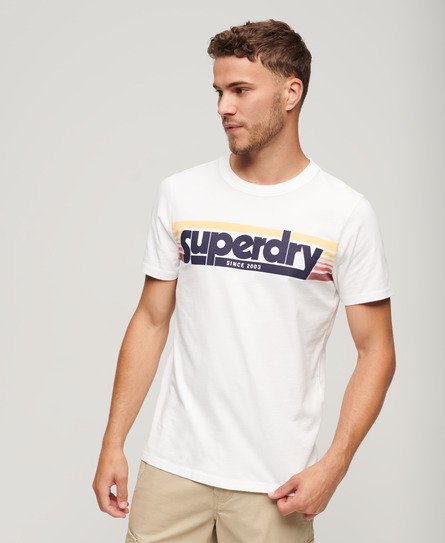 Superdry Men's Gestreiftes Terrain T-Shirt mit Logo Weiß