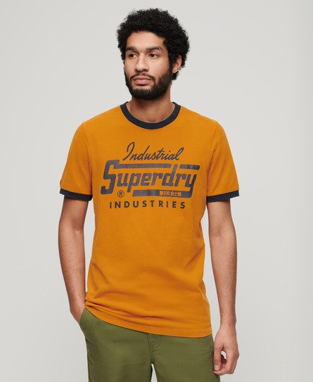 Superdry Mannen Workwear T-shirt met Print en Contrasterende Bies Bruin