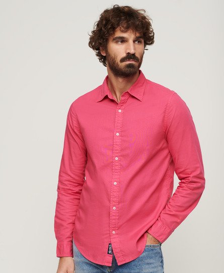 Superdry Men’s Overdyed Organic Cotton Long Sleeve Shirt Pink / Punk Pink - Size: M