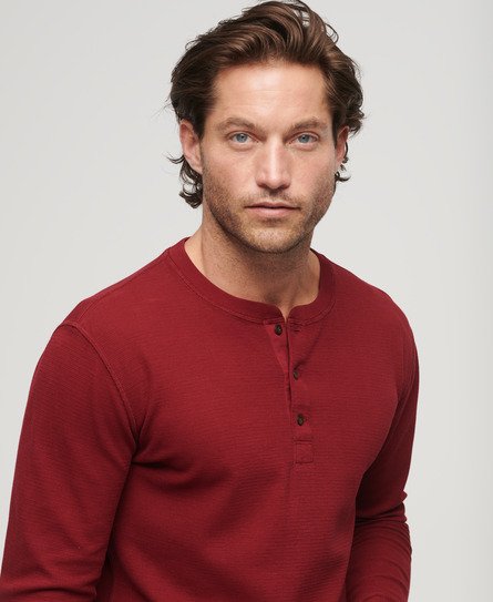 Superdry Men's Waffle Long Sleeve Henley Top Red / Stanton Red