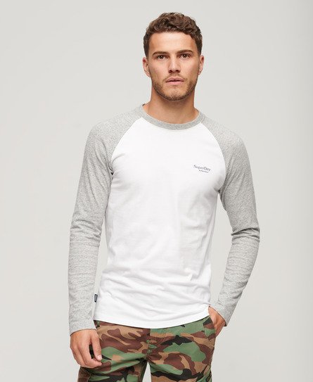 Superdry Men’s Essential Baseball Long Sleeve Top White / Optic/Athletic Grey Marl - Size: Xxl