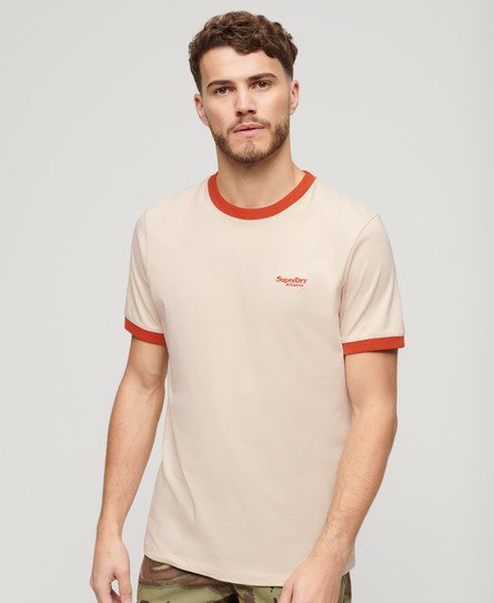 Superdry Men’s Essential Logo Ringer T-Shirt Beige / Oatmeal/Denim Co Rust - Size: XL