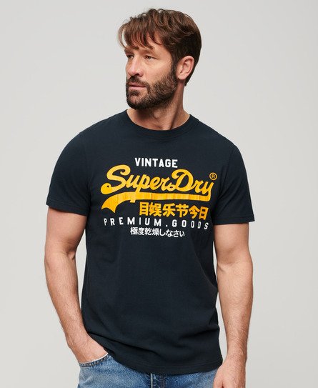 Superdry Homme T-shirt à Logo Vintage Logo Duo Bleu Marine
