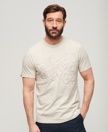 Superdry Men’s Embossed Archive Graphic T-Shirt Cream / Oat Cream Marl - Size: L