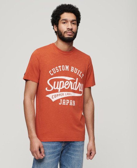 Men’s Copper Label Script T-Shirt Orange / Denim Co Rust Orange Slub - Size: L -Superdry