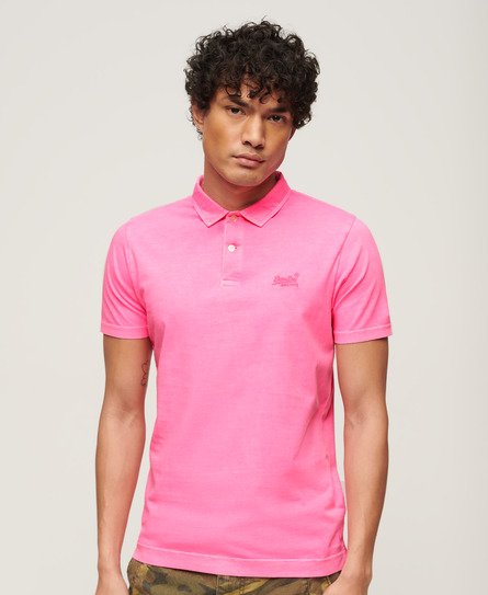 Superdry Mannen Essential Neon Poloshirt van Jersey met Logo Roze