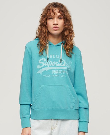 Superdry Women's Neon Graphic Hoodie Blue / Kingfisher Blue