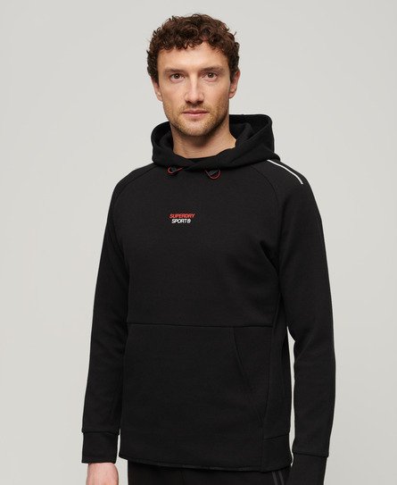 Superdry Mens Loose Fit Embroidered Logo Sport Tech Hoodie, Black, Size: L