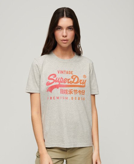 Superdry Damen Lässiges T-Shirt mit Farblich Abgestimmter Grafik Hellgrau