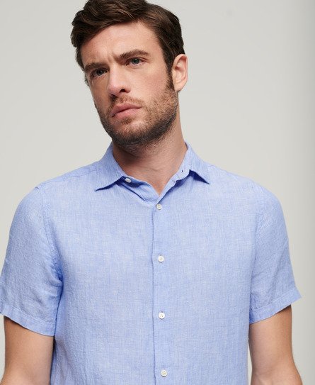 Superdry Mens Slim Fit Studios Casual Linen Shirt, Light Blue