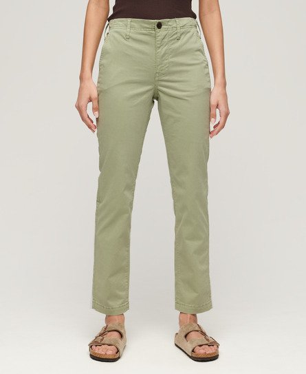 Superdry Women's Mid Rise Chino Trousers Green / Dusty Mint Green