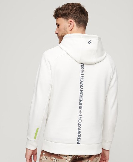 Superdry Mens Loose Fit Embroidered Logo Sport Tech Hoodie, White, Size: M