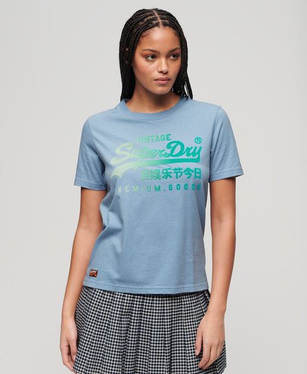 Superdry Damen Lässiges T-Shirt mit Farblich Abgestimmter Grafik Blau