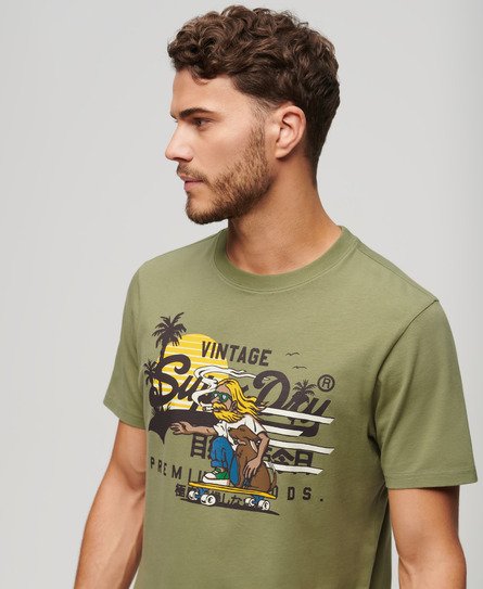 Superdry Men’s LA Graphic T-Shirt Green / Oil Green - Size: M