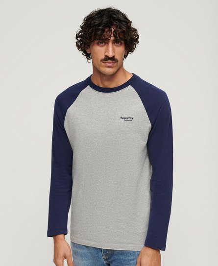 Superdry Mens Slim Fit Colour Block Essential Baseball Long Sleeve Top, Navy Blue, Size: L