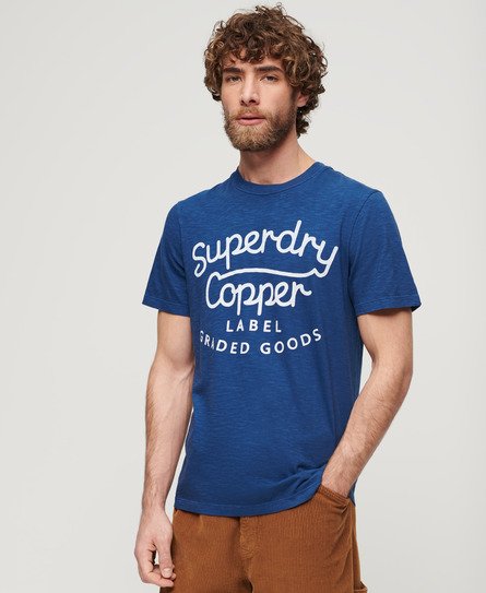 Superdry Men's Copper Label Script T-Shirt Blue / Pilot Mid Blue Slub